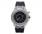 Ceas Activ LED, Jocuri de lumina 7 culori, 4 moduri flash, MyStyle Fashion Crystal Clasic Watch Black, Geneva