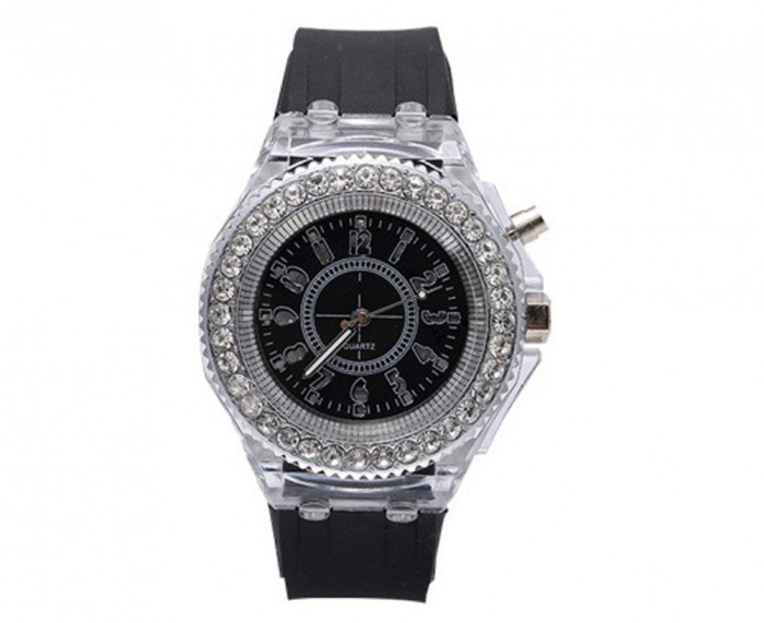 Ceas Activ LED, Jocuri de lumina 7 culori, 4 moduri flash, MyStyle Fashion Crystal Clasic Watch Black