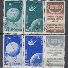 1957 LP 444 a SATELITI ARTIFICIALI AI PAMANTULUI TRIPTIC CU VINIETA STAMPILAT