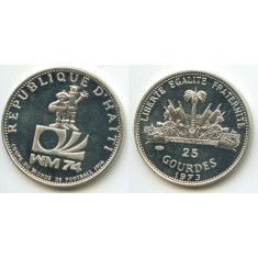 Haiti 1973 - 25 gourdes, CM fotbal, Ag, UNC