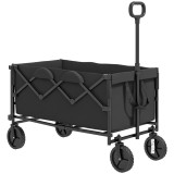 Outsunny Cărucior de Grădină de 160L cu 4 Roți, Geantă Extensibilă, M&acirc;ner Rotativ și Reglabil, 95x55x102 cm, Negru | Aosom Romania