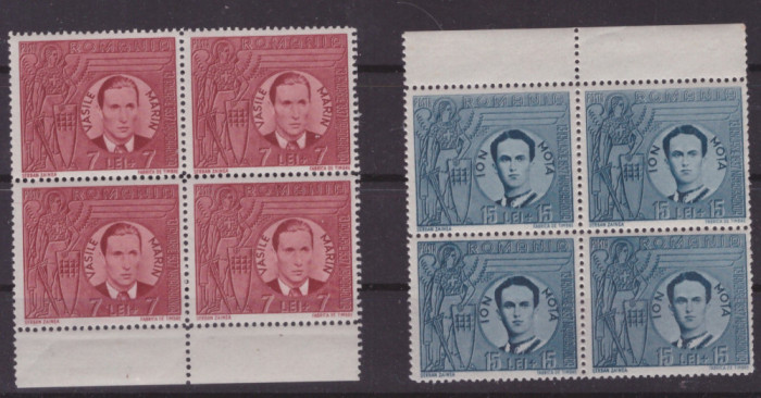 ROMANIA 1940 Lp 142 III Mota si Marin bloc de patru nestampilat MNH