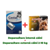 Deparazitare internă c&acirc;ini, Cestal Plus 1 tabletă + Antiparazitar extern pentru c&acirc;ini Antipoux 2-10 KG