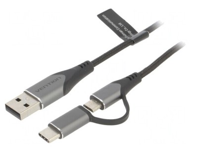 Cablu USB 2.0 0,5m USB A la Micro USB și USB C foto