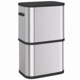 HOMCOM Coș de gunoi dreptunghiular 60L din oțel inoxidabil cu capac, &icirc;nchidere amortizată, fixare sac, argintiu | Aosom Romania