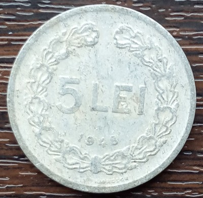 (MR15) MONEDA ROMANIA - 5 LEI 1948, REPUBLICA POPULARA ROMANA foto