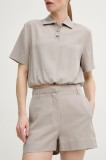 Remain pantaloni scurti femei, culoarea bej, neted, high waist, 5025901675
