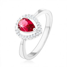 Inel din argint 925, lacrimă zirconiu roz, contur strălucitor - Marime inel: 58