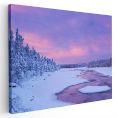 Tablou peisaj iarna rau brazi rasarit Tablou canvas pe panza CU RAMA 20x30 cm