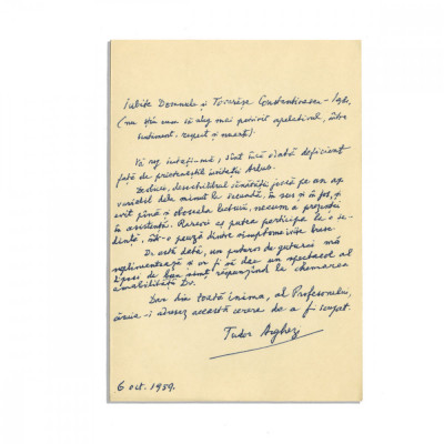 Tudor Arghezi, scrisoare olografă către Petre Constantinescu-Iași, 1959 foto