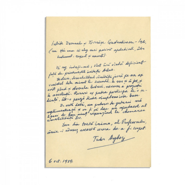Tudor Arghezi, scrisoare olografă către Petre Constantinescu-Iași, 1959