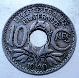 Moneda Franta 10 Centimes 1920, KM# 866a, Cupru-Nichel, 21.3mm