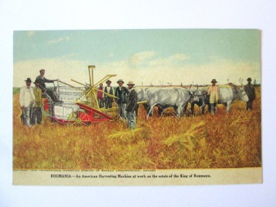 Domeniul Coroanei Rușețu carte poș.publicitară mașină recoltat americană 1910 foto