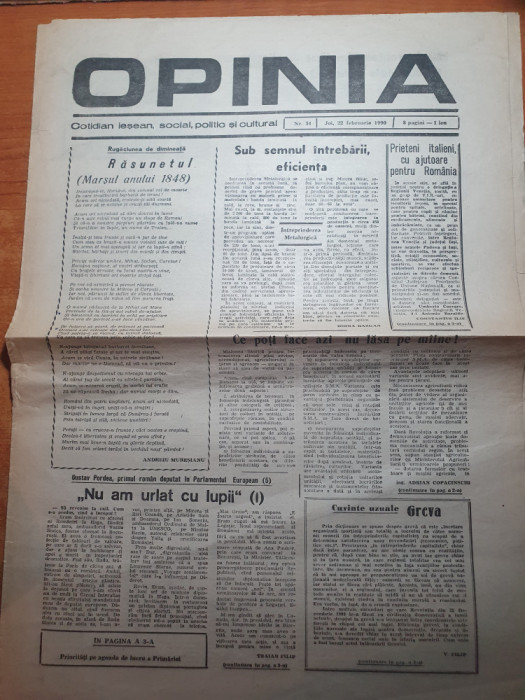 ziarul opinia 22 februarie 1990+suplimentul perdaful anul 1,nr. 1-prima aparitie