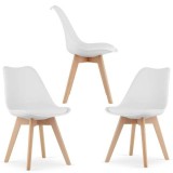 Set 3 Scaune Mercaton Grosseto, Stil Scandinav cu Picioare din Lemn, Sezut din PP si Perna din Piele Ecologica, Maxim 120 Kg, 49