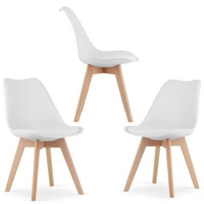 Set 3 Scaune Mercaton Grosseto, Stil Scandinav cu Picioare din Lemn, Sezut din PP si Perna din Piele Ecologica, Maxim 120 Kg, 49 foto