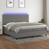 vidaXL Pat cu arcuri, saltea și LED, gri &icirc;nchis, 200x200 cm, textil