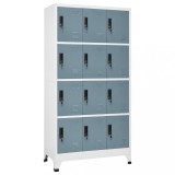 vidaXL Dulap Vestiar Metalic, Gri Deschis/&Icirc;nchis, 90x45x180 cm, Oțel, 12 Uși, Blocabil, Depozitare Haine, Birou/Școală