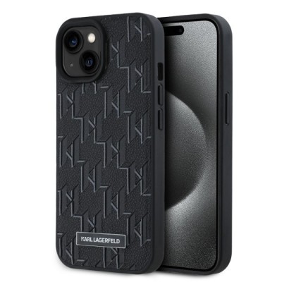 Husa iPhone 15 / iPhone 14 / iPhone 13 - Karl Lagerfeld Leather MagSafe (KLHMP15SPKHPORPK) - Monogram Metal Logo foto