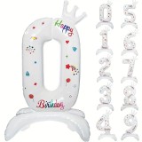 Balon din Folie Metalizata, Cyrax, Figurina Cifra, Model 0 cu Happy Birthday Scris, Tema Aniversare 81 cm, Ambalaj Individual, Pai Inclus, Umflare cu