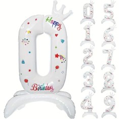 Balon din Folie Metalizata, Cyrax, Figurina Cifra, Model 0 cu Happy Birthday Scris, Tema Aniversare 81 cm, Ambalaj Individual, Pai Inclus, Umflare cu