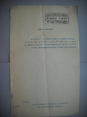 HOPCT DOCUMENT VECHI 342 MINISTERUL INDUSTRIEI COMERT EXTERIOR /BUCURESTI 1936 foto