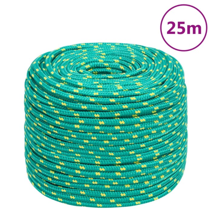 vidaXL Fr&acirc;nghie de barcă, verde, 8 mm, 25 m, polipropilenă
