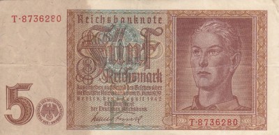 GERMANIA 5 reichsmark 1942 VF+++!!! foto