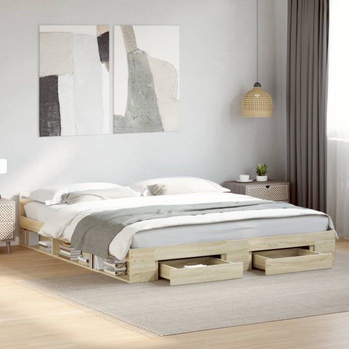 vidaXL Cadru de pat cu sertare stejar sonoma 180x200 cm lemn prelucrat 3280729