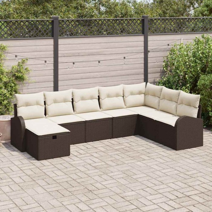 vidaXL Set de canapele pentru grădină cu pernă 8 pcs Maro Rattan poli 3360459