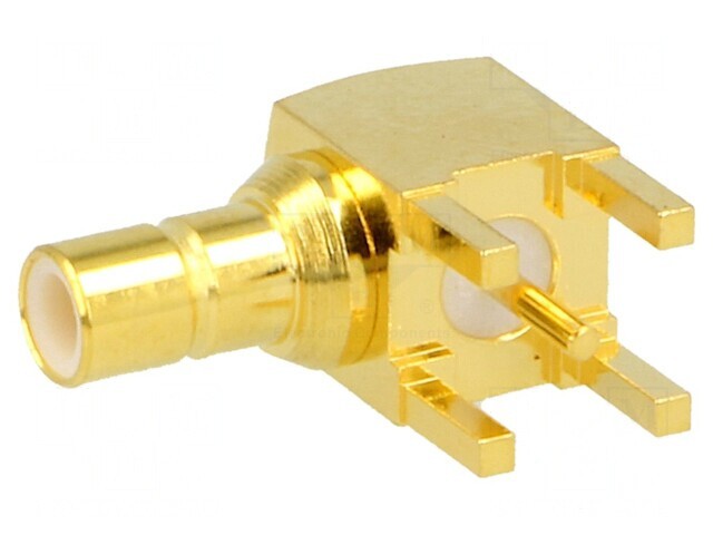 Soclu SMB tată 90&deg; 50&Omega; THT PCB aurit