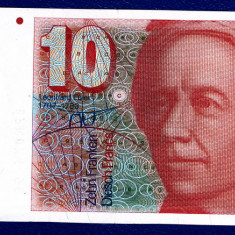 (9) BANCNOTA ELVETIA - 10 FRANCS ND (1979-1992), A 6-A EDITIE, STARE FOARTE BUNA