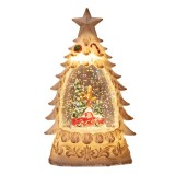 Decoratiune de craciun tip brad, flippy, glob de cristal cu fulgi de zapada, model masinuta cu brad, iluminare led, 16 x 9 x 5 cm, carcasa vintage bej