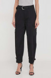 Dkny pantaloni femei, culoarea negru, fason cargo, high waist