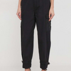 Dkny pantaloni femei, culoarea negru, fason cargo, high waist