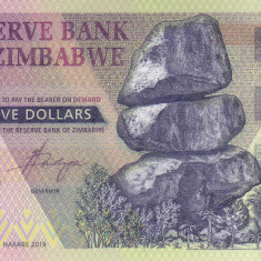 Bancnota Zimbabwe 5 Dolari 2019 - PNew UNC ( hibrid )