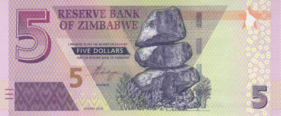 Bancnota Zimbabwe 5 Dolari 2019 - PNew UNC ( hibrid ) foto