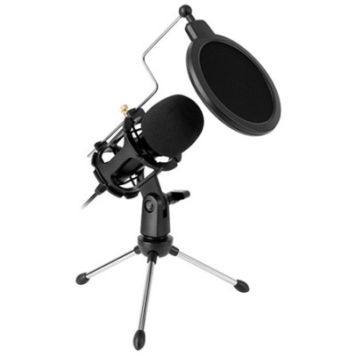 Microfon pentru studio Rebel, trepied si filtru, mufa USB, ideal pentru podcast-uri foto