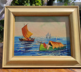 Set 2 tablouri peisaje marine semnate, Ulei, Impresionism