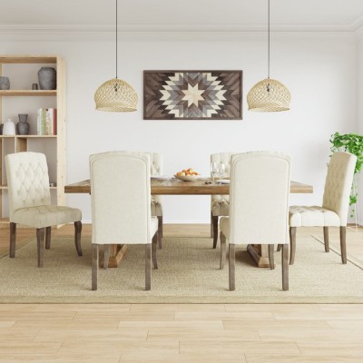vidaXL Scaune de bucătărie, 6 buc., bej, textil cu aspect de p&amp;acirc;nză 3309176 foto