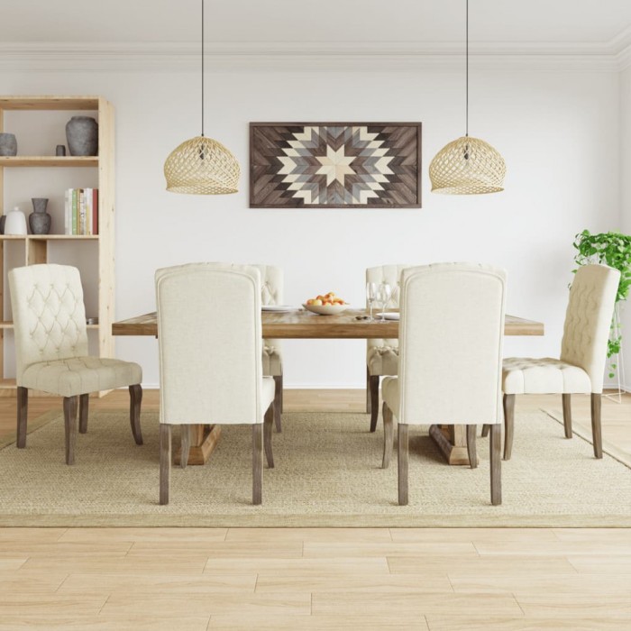 vidaXL Scaune de bucătărie, 6 buc., bej, textil cu aspect de p&acirc;nză 3309176