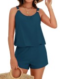 Costum de baie dintr-o singură piesă, modest, tip bluză, cu buzunare &ndash; Albastru-Verde XL