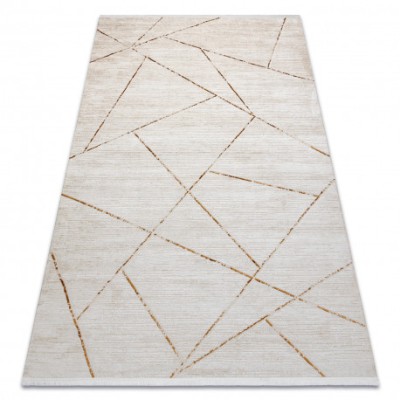 Covor modern DUKE 51557 crem / auriu - Geometric, structurat, foarte moale, franjuri, 200x290 cm foto