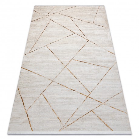 Covor modern DUKE 51557 crem / auriu - Geometric, structurat, foarte moale, franjuri, 160x220 cm