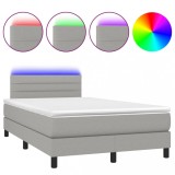 Cumpara ieftin Pat cu arcuri, saltea si LED, gri deschis, 120x190 cm, textil