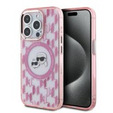 Husa iPhone 15 Pro Max Karl Lagerfeld IML MagSafe, Monogram Karl&amp;Choupette Head, roz, KLHMP15XHMCKMHP