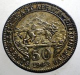 J.326 EAST AFRICA DE EST COLONIE BRITANICA GEORGE VI 50 CENTS 1/2 HALF SHILLING 1943 ARGINT