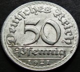 Moneda istorica 50 PFENNIG - IMPERIUL GERMAN, anul 1921 *cod 1865 - litera D A.UNC+