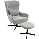 HOMCOM Fotoliu lounge rotativ 360&deg; cu taburet, reglabil pe &icirc;nălțime, tapițerie chenille, cu pernă lombară, crem-alb | Aosom Romania