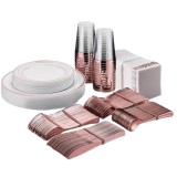 Cumpara ieftin Set 175 piese pentru petrecere Versatyx, Farfurii mari si mici, Tacamuri, Pahare, Servete, Reutilizabile, Pentru mese festive, Rotund, Rose Gold